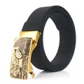 Men's black nylon tactical belt with a gold-tone eagle relief automatic metal buckle - Antique Copper Buckle - Black