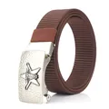 Men's 3.5cm brown nylon tactical belt with vintage star buckle and automatic closure - Antique Silver Buckle - Coffee