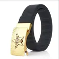 Men's black nylon belt with a textured golden hammer-finish automatic buckle - Antique Copper Buckle - Black