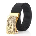 Cintura da uomo in tela di nylon nera con fibbia automatica dorata con testa di aquila - Fibbia in Rame Antico - Nero