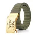 Army green tactical nylon belt for men with a gold star bull head buckle design - Antique Copper Buckle - Army Green