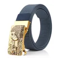 Blue-grey nylon belt for men featuring a luxury golden eagle buckle and 3D textured strap - Antique Copper Buckle - Royal Blue