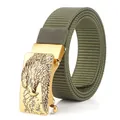 Cintura tattica da uomo in nylon verde militare con fibbia dorata aquila a rilievo - Fibbia in Rame Antico - Verde Militare