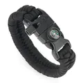 Survival paracord bracelet in black with compass, emergency whistle, and fire starter - Black