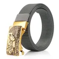 Men's fashion nylon belt with golden eagle buckle and dark grey woven strap - Antique Copper Buckle - Dark Gray