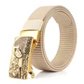 Khaki nylon tactical belt with eagle head gold buckle and thick woven texture - Antique Copper Buckle - Khaki