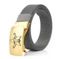 3.5cm men's dark grey nylon belt with a golden bull head relief automatic buckle - Antique Copper Buckle - Dark Gray
