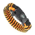 Outdoor survival paracord bracelet in orange and black with compass and whistle buckle - Black and Orange
