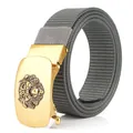Cintura da uomo in nylon con fibbia a testa di leone dorata e cinturino intrecciato grigio scuro - Fibbia in Bronzo - Grigio Scuro