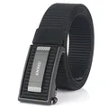 Men's black nylon canvas belt with matte automatic buckle and checkered pattern - Black Buckle (ENNIU) / Black