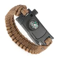 Survival paracord bracelet in dark brown with compass and integrated rescue whistle buckle - Brown