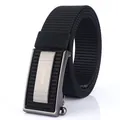 Men's black nylon tactical belt with matte grey automatic metal buckle and woven strap - Silver Buckle (ENNIU) / Black