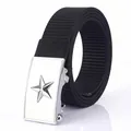Tactical nylon web belt for men featuring a polished star buckle in silver finish - Chrome Buckle - Black