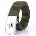 Tactical army green nylon belt with a silver star embossed metal automatic buckle - Chrome Buckle - Army Green