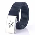 Tactical nylon belt in navy blue with silver star-embossed automatic buckle and woven texture - Chrome Buckle - Royal Blue