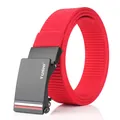 Men's red woven nylon belt with a black matte alloy automatic buckle and brand logo - 120cm / Black Buckle - Red