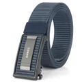 Dark blue nylon web belt for men featuring a black checkered automatic buckle - Black Buckle (ENNIU) / Sapphire Blue
