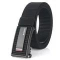 Cinturón táctico de nailon negro para hombre con hebilla automática mate y logo - Hebilla Negra - Negro / 120cm