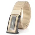 Men's khaki nylon tactical belt with black automatic metal buckle and grid pattern - Black Buckle (ENNIU) / Khaki