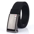 Men's black nylon canvas tactical belt with a zinc alloy automatic slide buckle - Silver Buckle - Black
