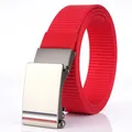 Men's red nylon belt featuring a sleek grey automatic alloy buckle and woven texture - 120cm / Silver Buckle - Red