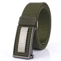 Army green nylon tactical belt with dark grey metal automatic buckle and woven texture - Silver Buckle (ENNIU) / Army Green