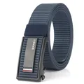 Cintura tattica in nylon blu scuro con fibbia automatica nera opaca da uomo - Fibbia Nera - Blu Reale / 120cm