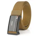 Men's coyote brown nylon tactical belt featuring a black metal automatic buckle - Black Buckle Wolf Brown
