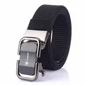 Men's tactical black nylon belt with matte grey automatic metal buckle for casual outdoor use - 120cm / Black Buckle - Black