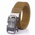 Men's breathable brown nylon canvas belt with black automatic wolf head metal buckle - 120cm / Black Buckle - Wolf Brown