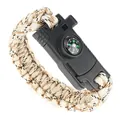 Outdoor survival bracelet with compass, whistle, and flint in beige and black paracord - Desert Camouflage