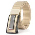 Cintura tattica in nylon kaki con fibbia automatica nera e dettagli a righe - Fibbia Nera - Cachi / 120cm