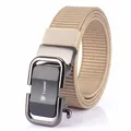 Men's outdoor nylon woven belt with automatic metal buckle in khaki casual style - 120cm / Black Buckle - Khaki