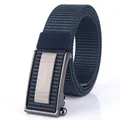 Dark blue nylon outdoor sport belt for men with brushed metal automatic buckle - Silver Buckle (ENNIU) / Sapphire Blue