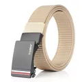 Khaki nylon tactical belt for men with black matte automatic buckle and stripe detail - 120cm / Black Buckle - Khaki