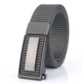 Dark gray nylon tactical belt for men with a metallic brushed texture automatic buckle - Silver Buckle (ENNIU) / Dark Gray