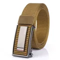 Cintura tattica da uomo in nylon kaki con robusta fibbia automatica in metallo grigio scuro - Fibbia Argentata - Marrone Lupo / 120cm