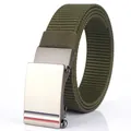 Army green nylon tactical belt for men with square matte metal automatic buckle - 120cm / Silver Buckle - Army Green