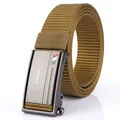 Cintura tattica in nylon kaki da uomo con fibbia automatica in metallo grigio opaco - Fibbia Argentata Marrone Lupo