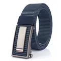 Cintura da uomo in nylon blu scuro con fibbia automatica e strisce tricolori - Fibbia Argentata - Blu Reale / 120cm