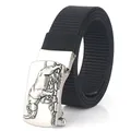 Men's tactical black nylon belt featuring a silver rhinoceros embossed metal buckle - Standard Length / Black (Silver Buckle)