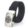 Black nylon tactical belt for men and women featuring a Celtic cross alloy buckle - Antique Silver Buckle - Black