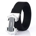 Men's tactical black nylon belt with a premium automatic silver metal buckle - Silver Buckle - Black