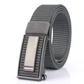 Cintura tattica in nylon grigio ad asciugatura rapida con fibbia automatica e dettaglio righe - Fibbia Argentata - Grigio Scuro / 120cm