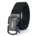Men's 3.5cm black nylon tactical belt with metal automatic buckle and TUSHI logo - 120cm / Black Buckle - Black