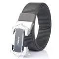 Men's nylon canvas belt with silver automatic metal buckle on a white background - Silver Buckle - Dark Gray