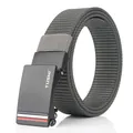 Dark grey nylon belt with black automatic buckle featuring white TUSHI logo and stripes - 120cm / Black Buckle - Dark Gray