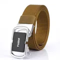 Men's 3.5cm nylon tactical belt with silver automatic buckle and black textured inlay - 120cm / Silver Buckle Wolf Brown