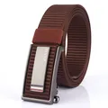 Cintura tattica in nylon marrone con fibbia automatica in metallo e trama robusta - Fibbia Argentata - Caffè / 120cm
