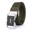 Army green nylon tactical belt with automatic alloy buckle and white TUSHI logo - 120cm / Silver Buckle Army Green